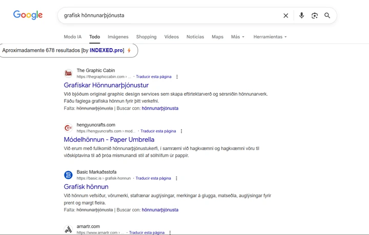 Captura de pantalla de Google en la primera posición